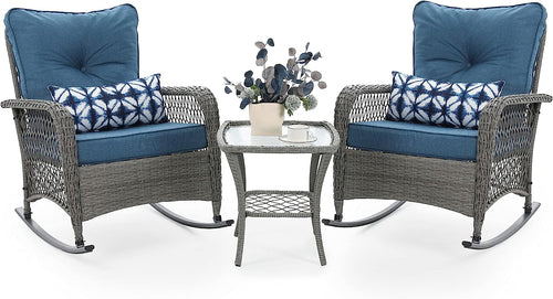 3 Piece Rattan Outdoor Rocking Bistro Set U945