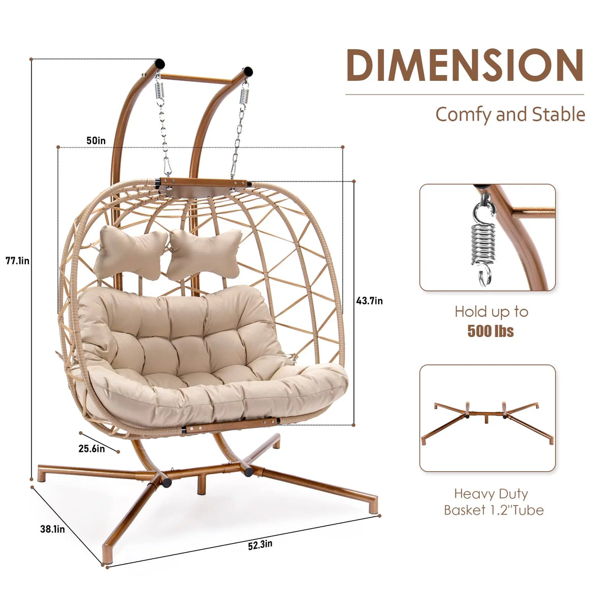 Beige Wicker Double Egg Chair with Stand F420