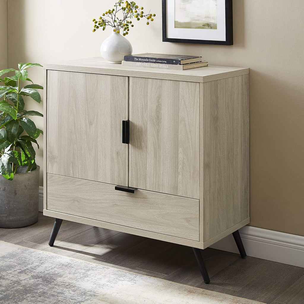 58 Inch Dark Walnut Wood TV Stand with Cabinet Doors and Drawers O974915