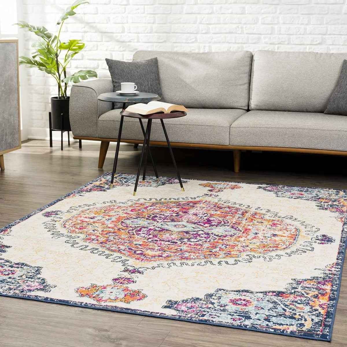 Beige Ivory Orange Purple 7'10" x 10' Area Rug D382139