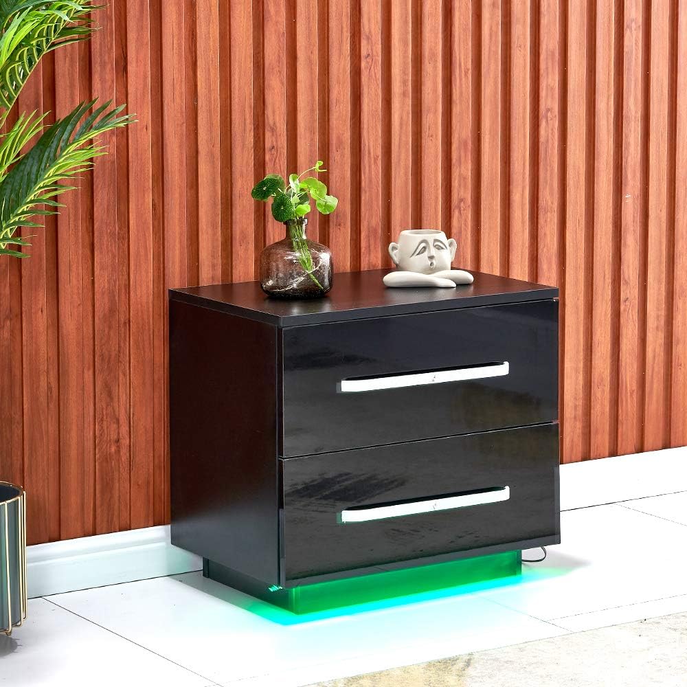 White High Gloss 2 Drawer Bedside Table with LED Lights X8286