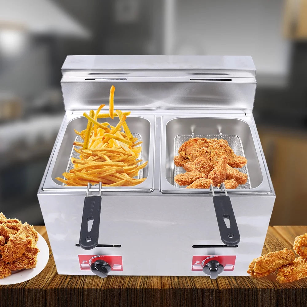 12L Stainless Steel Deep Fryer with 2 Basket and 2 Lid J87643