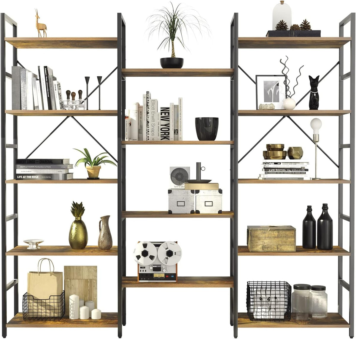 5-Tier Wood and Metal Bookshelf with Cabinet Z6493
