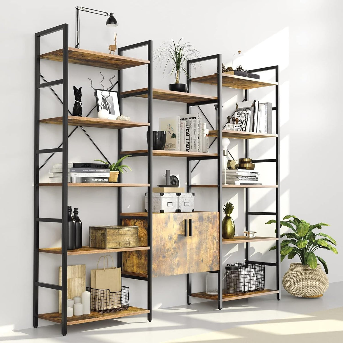5-Tier Wood and Metal Bookshelf with Cabinet Z6493