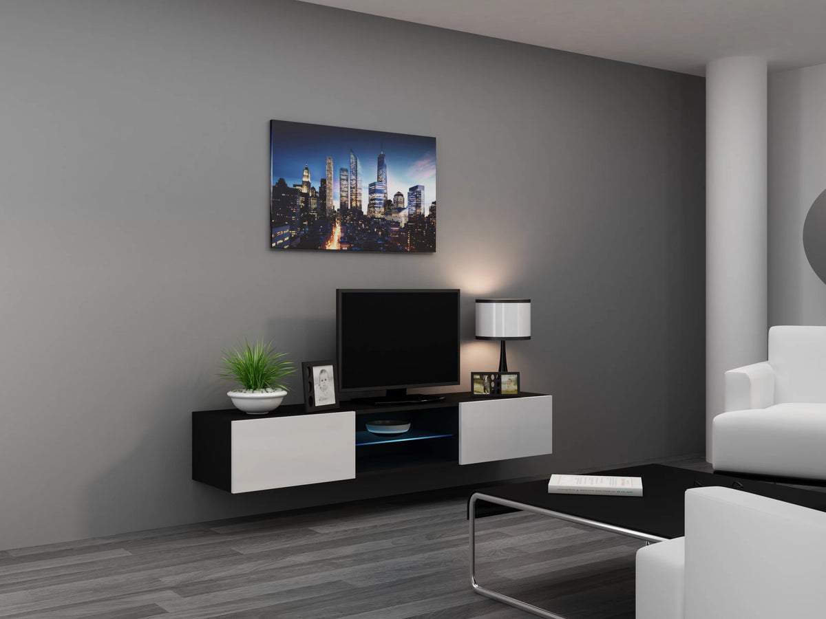 Black White Glass TV Stand with LED V60179