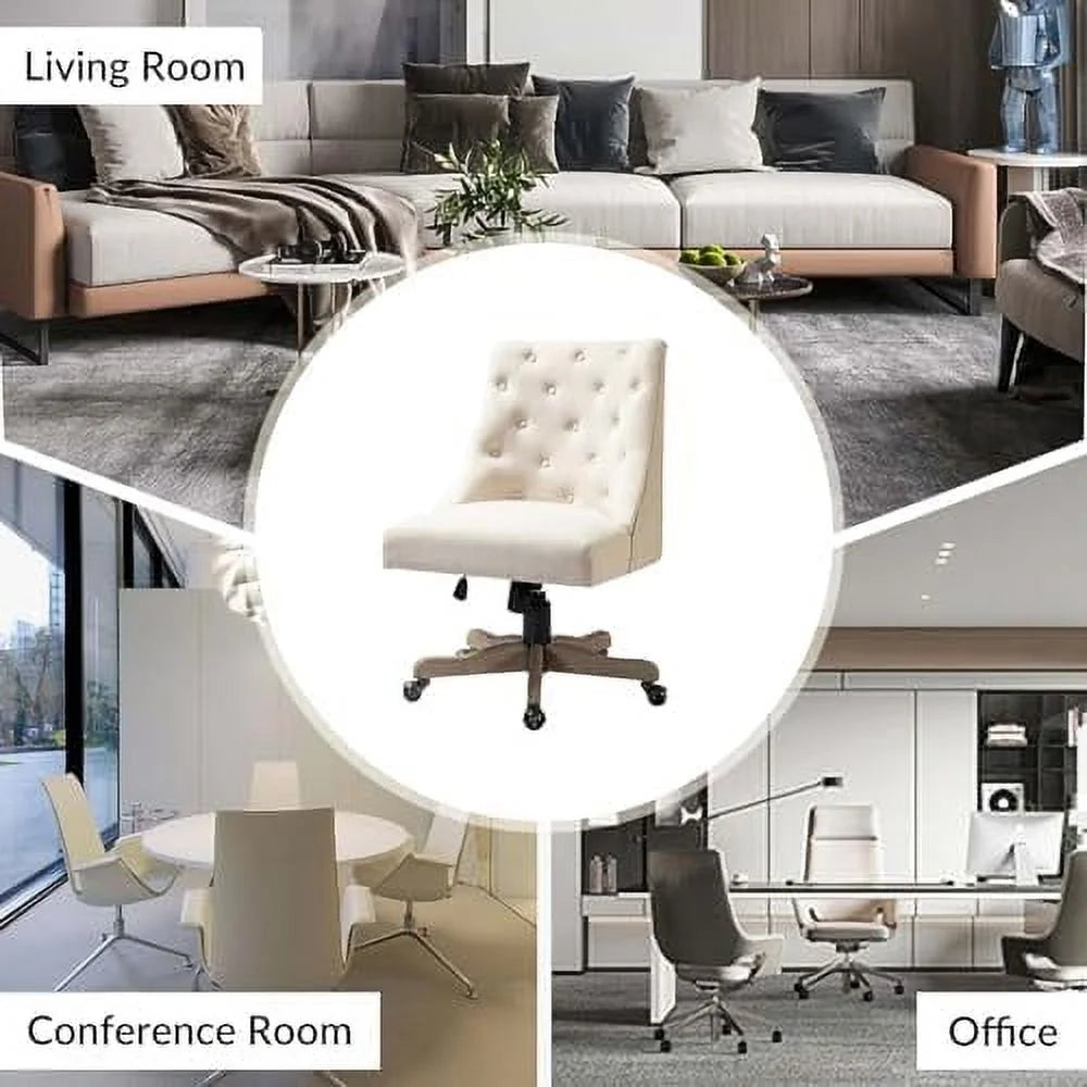 Beige Tufted Upholstered Armless Office Chair X81944