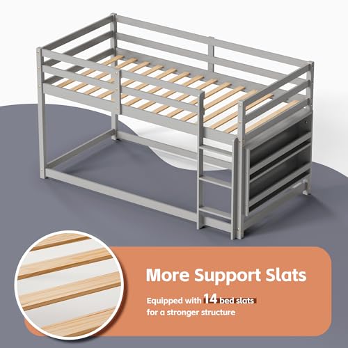 Twin Over Twin Wooden Bunk Bed with Ladder and Guardrails B3967