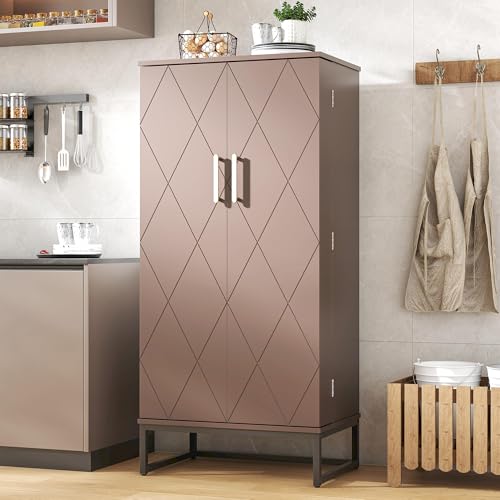 White Freestanding Kitchen Pantry Storage Cabinet with Adjustable Shelves K399