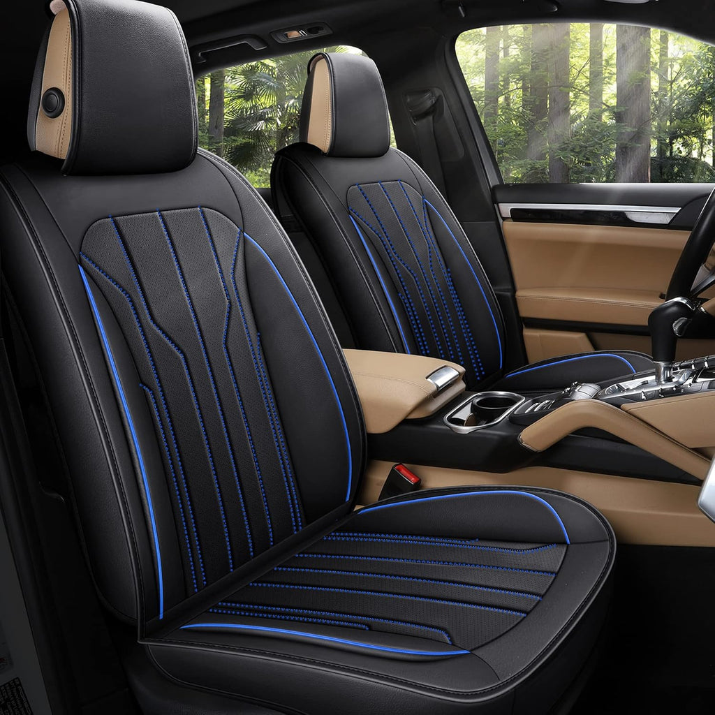 Leather Car Seat Covers Front Pair Black Blue J840