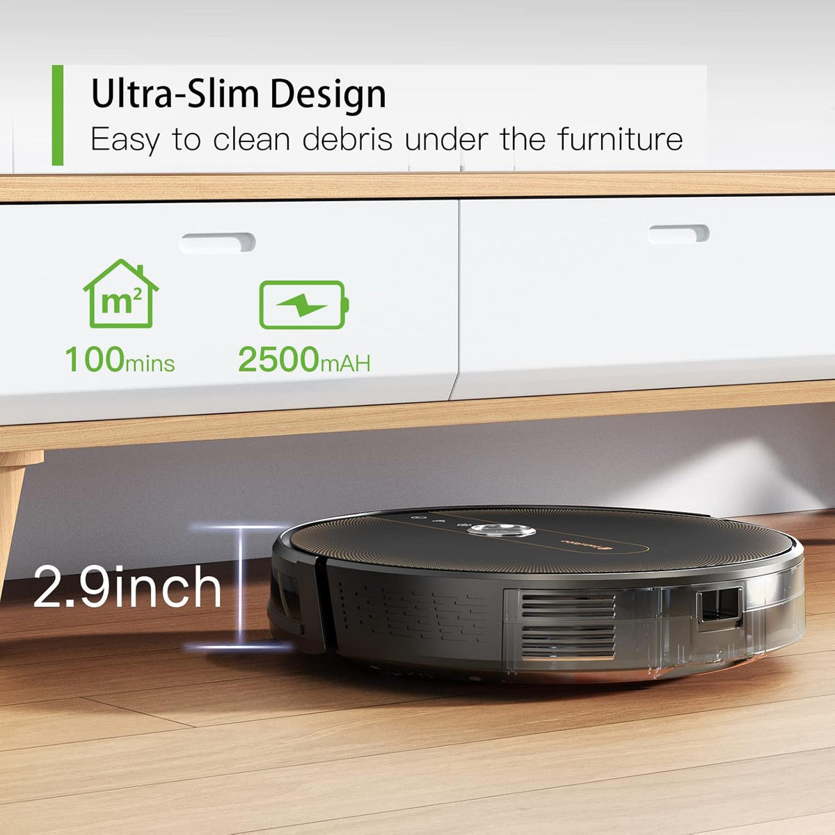 Black Robot Vacuum and Mop, 2000Pa Q42280