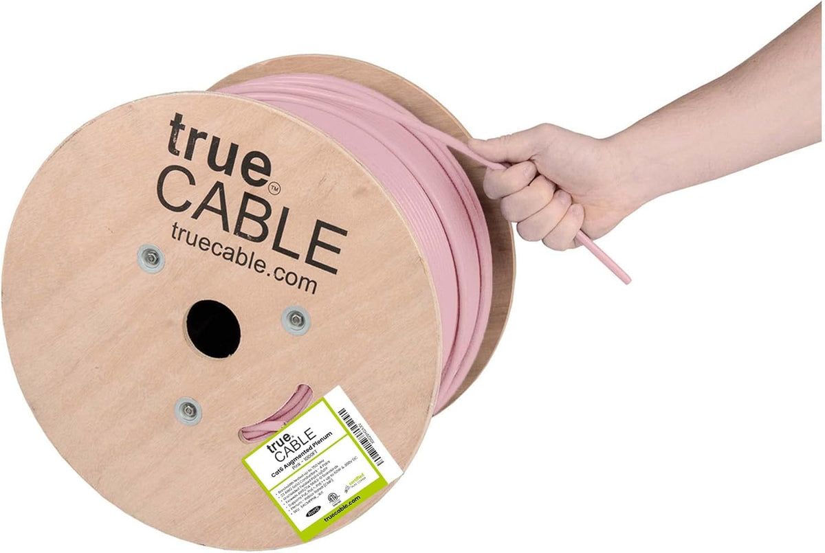Pink 1000ft Cat6A Plenum Bare Copper Ethernet Cable W42912