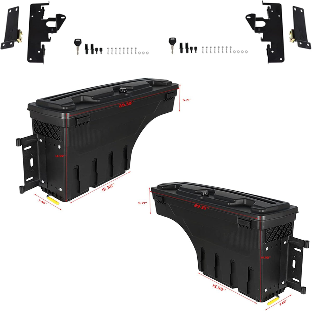 Truck Bed Wheel Well Storage Case Tool Box Left Driver Side + Right Passenger Side W/Lock & Keys O42522