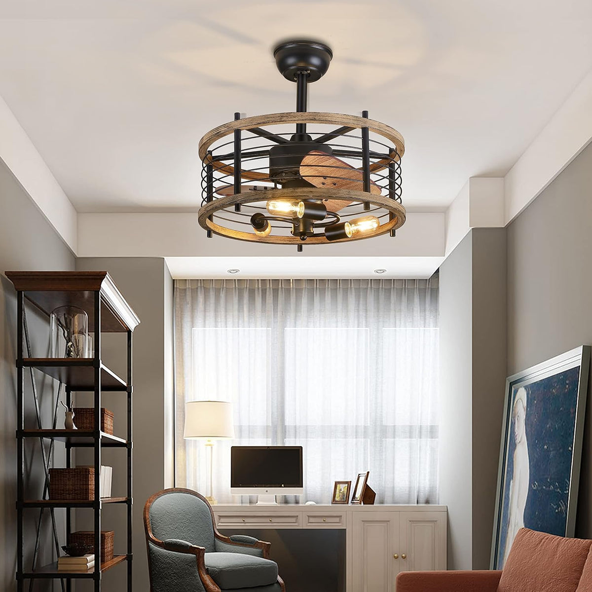 20-inch Caged Ceiling Fan with Light X72581