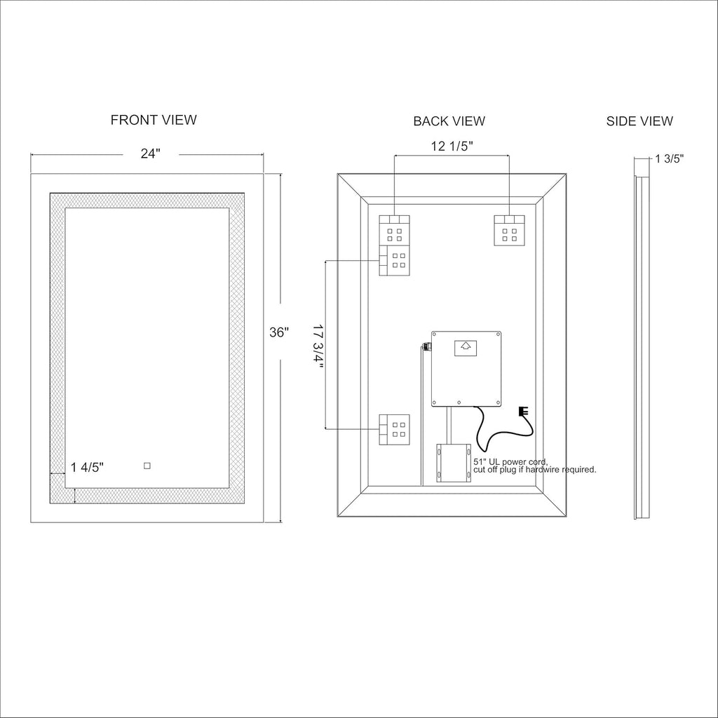 24x36 Inch LED Lighted Bathroom Mirror Wall Mounted R467339