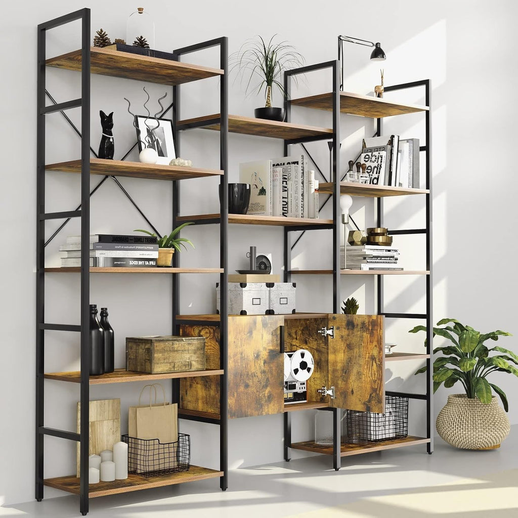 5-Tier Wood and Metal Bookshelf with Cabinet Z6493