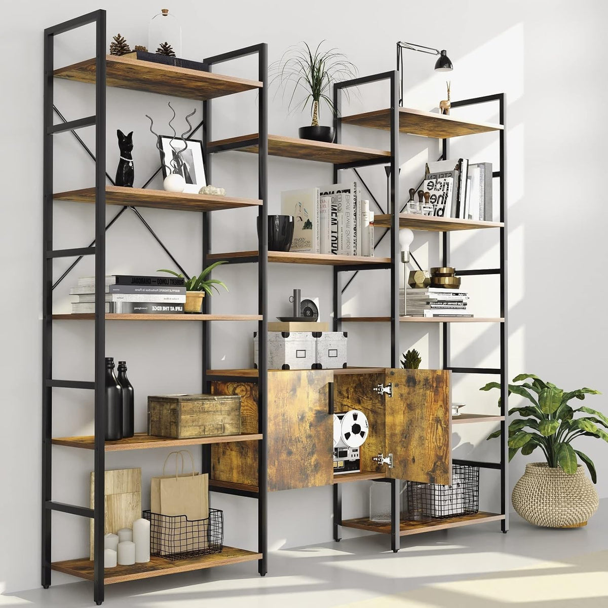 5-Tier Wood and Metal Bookshelf with Cabinet Z6493