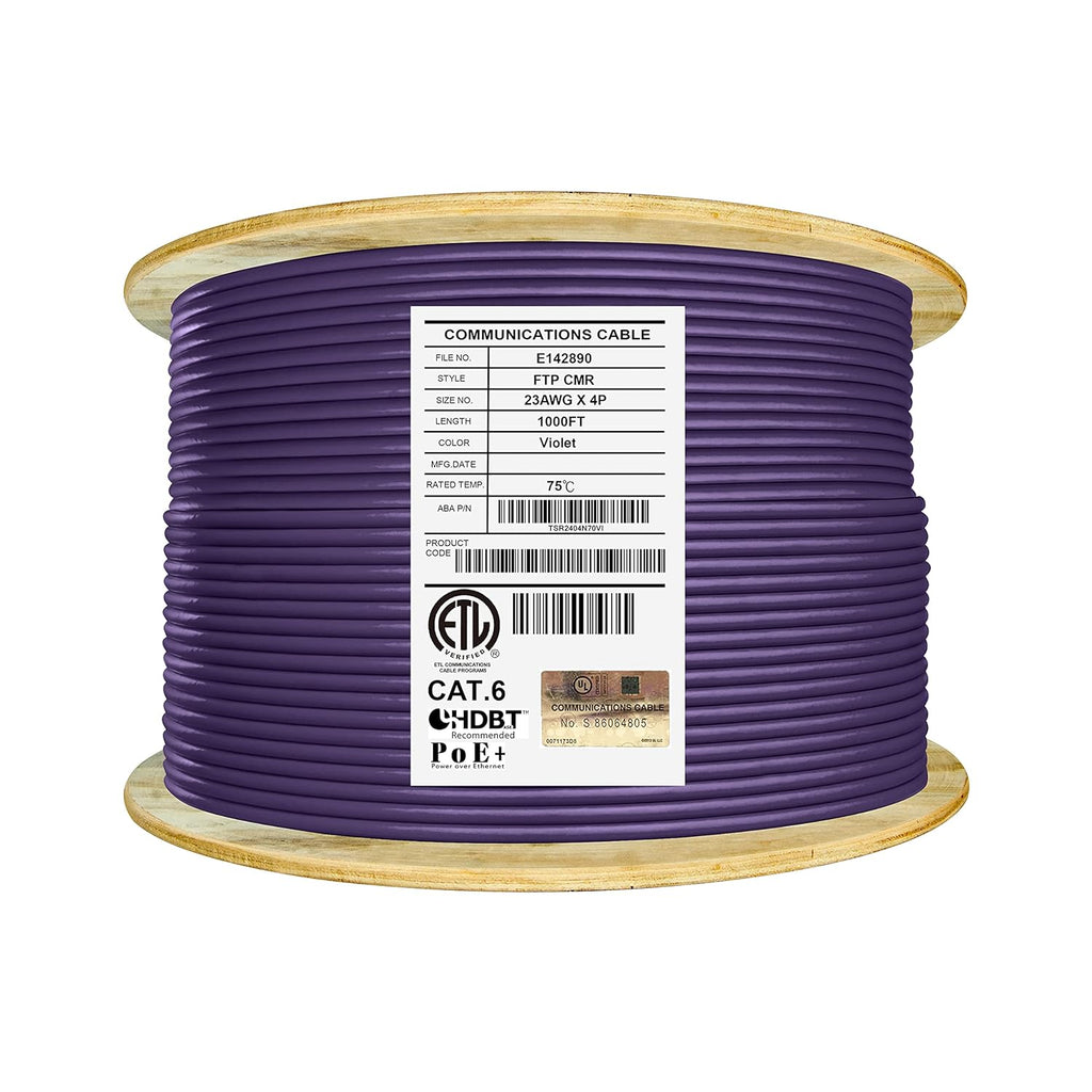 Cat6 Shielded Riser 1000ft F/UTP 23AWG Solid Bare Copper Ethernet Cable Reel Orange U518