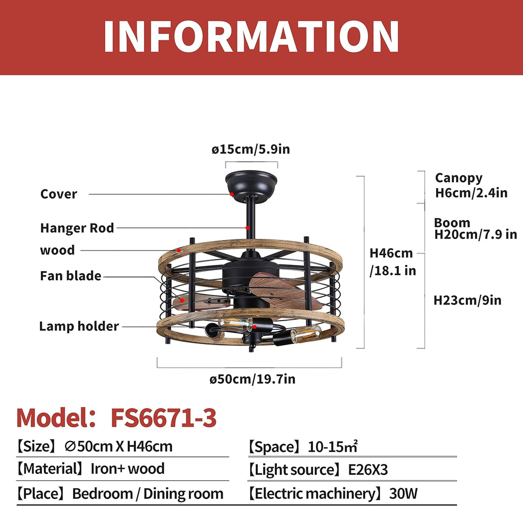 20-inch Caged Ceiling Fan with Light X72581