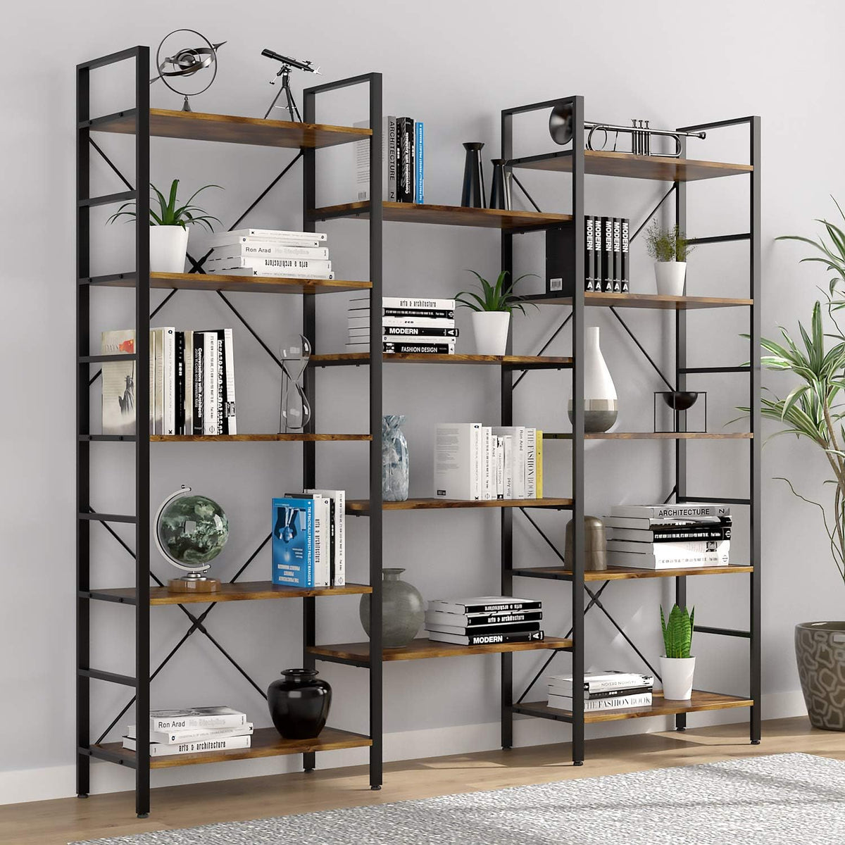 5-Tier Wood and Metal Bookshelf with Cabinet Z6493