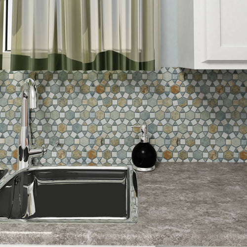 10.25x11.25-inch Multi Sunset Stone Mosaic Floor and Wall Tile E7688