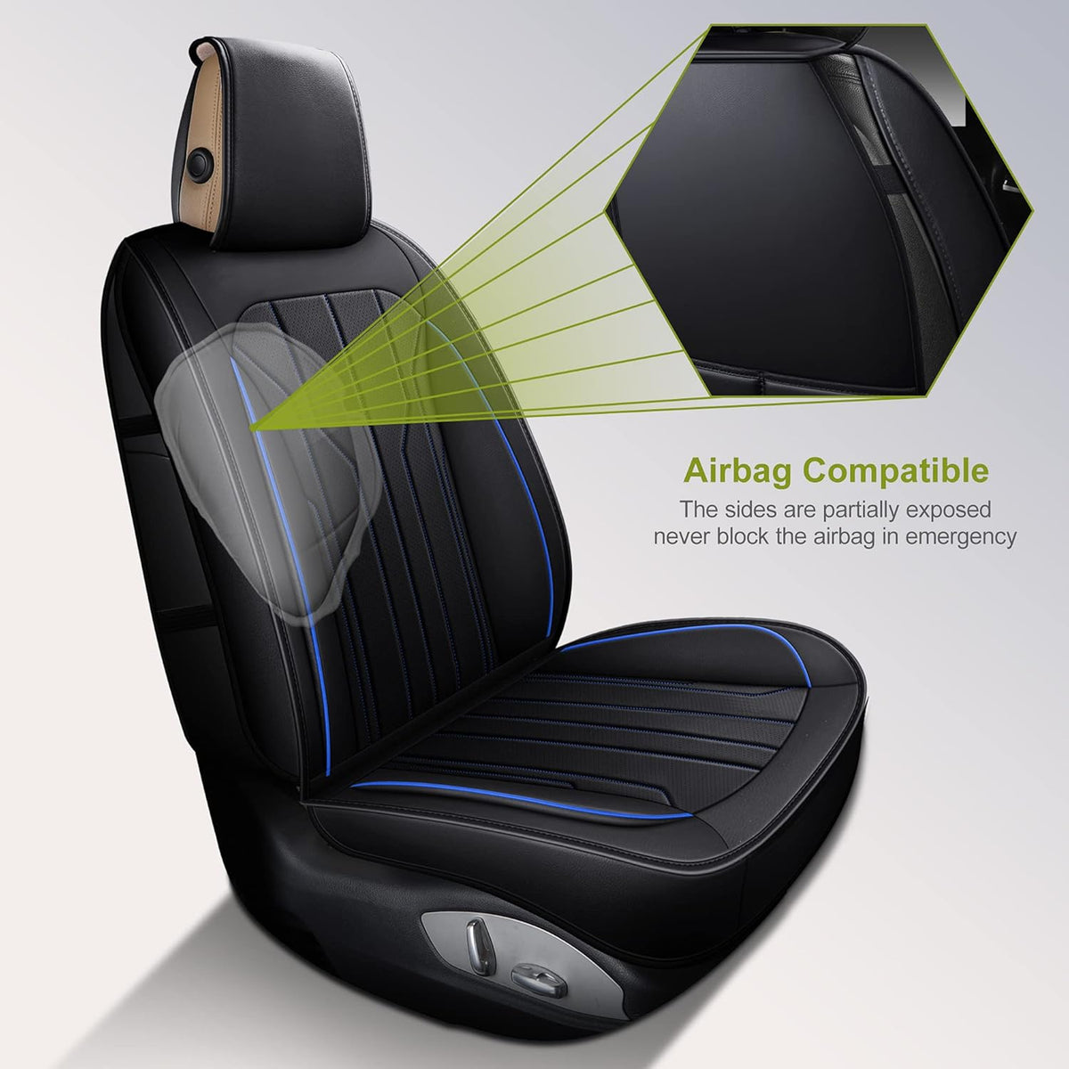 Leather Car Seat Covers Front Pair Black Blue J840