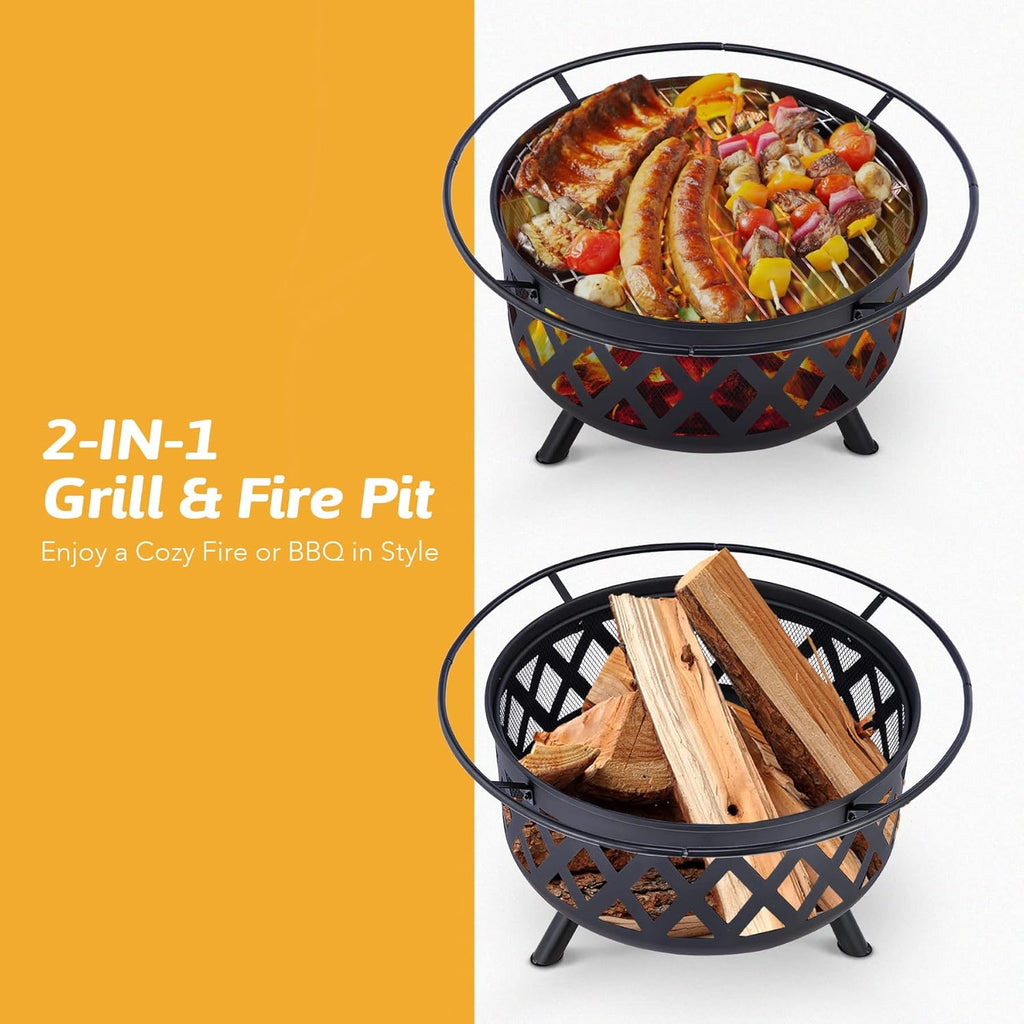 30-Inch Round Wood Burning Fire Pit with BBQ Grill Z5887