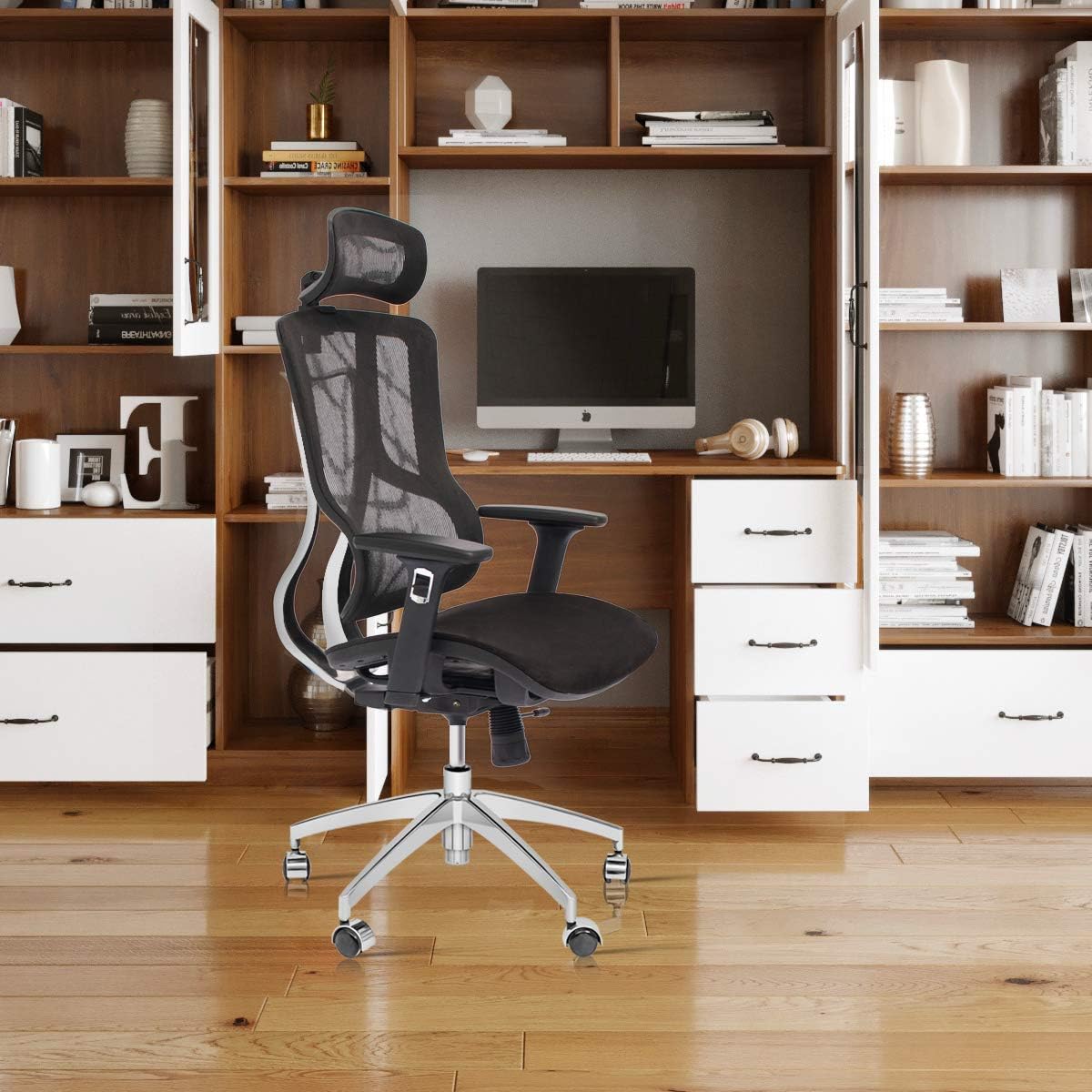 Black Ergonomic Mesh Office Chair with Headrest and 3D Armrest O41302