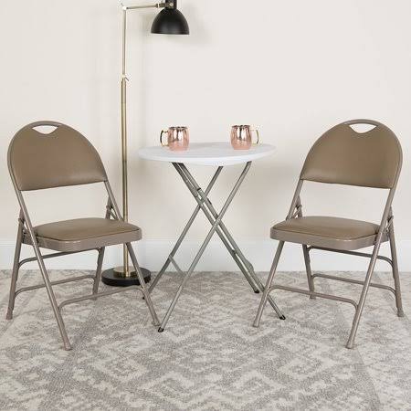 Beige Vinyl Metal Folding Chair E591