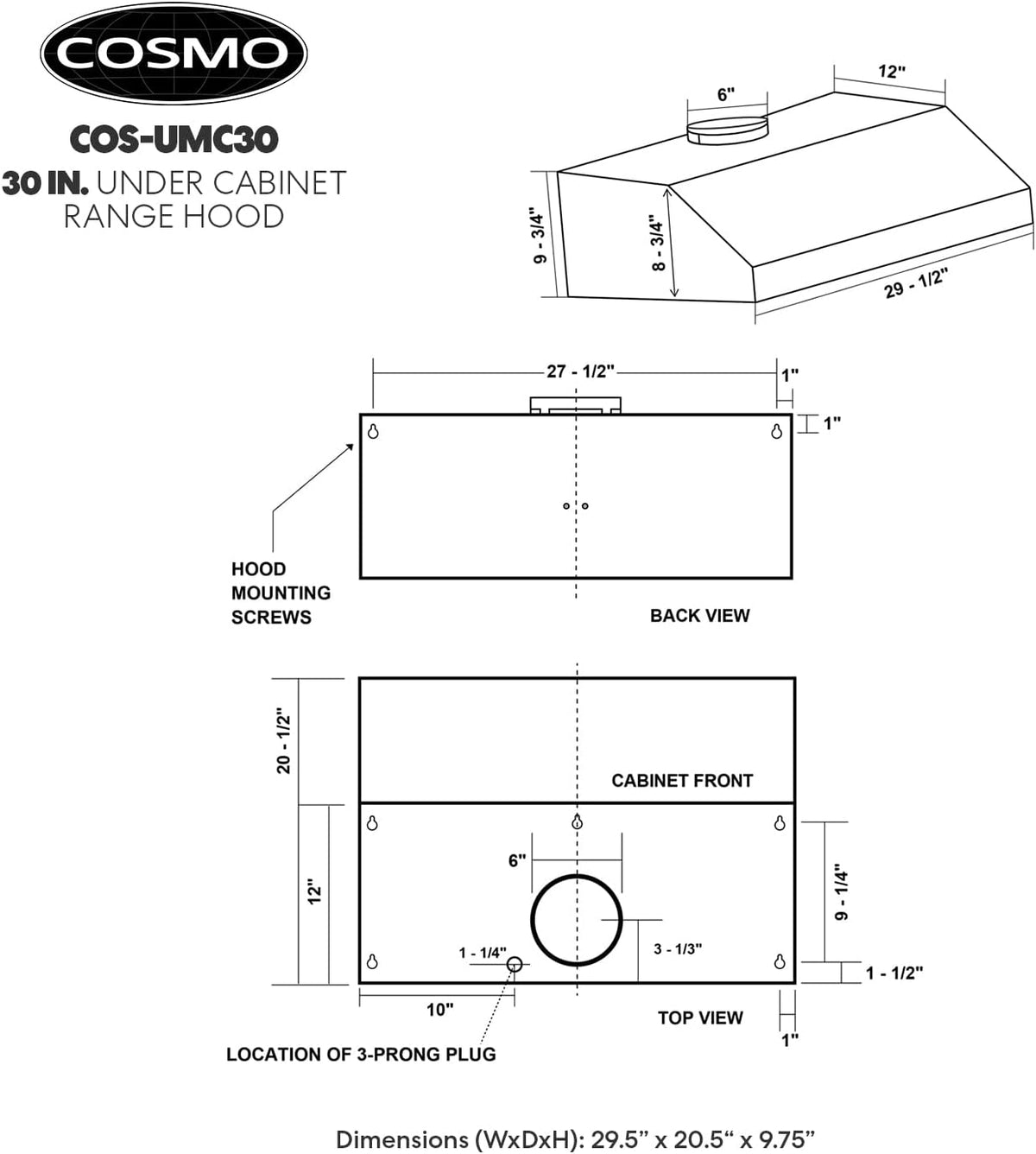 30 inch Stainless Steel Under Cabinet Range Hood I135