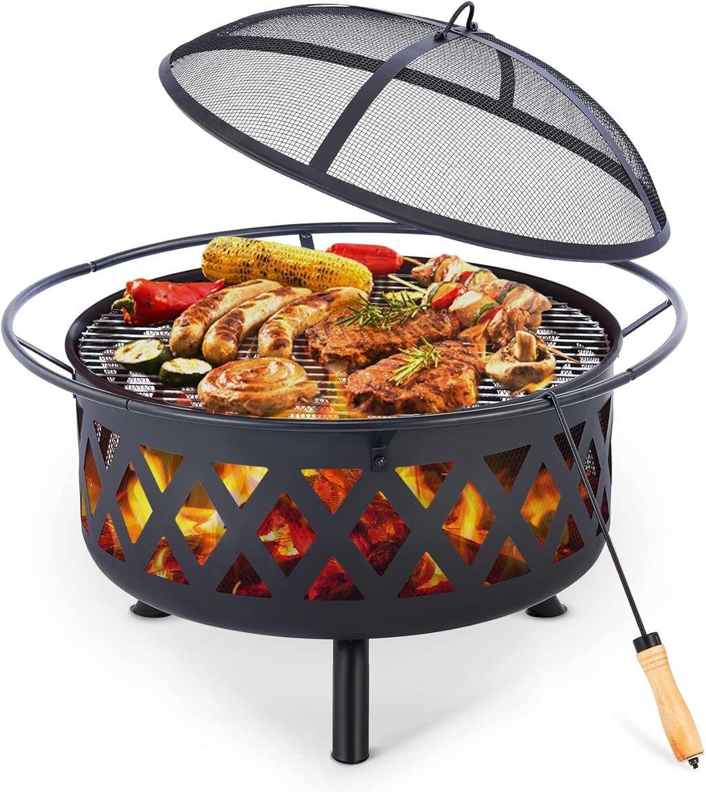 30-Inch Round Wood Burning Fire Pit with BBQ Grill Z5887