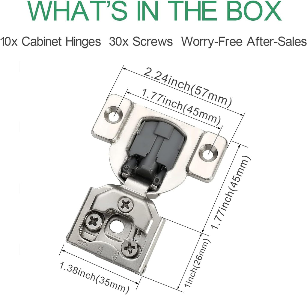 10 Pack 1/2 Inch Soft Close Cabinet Hinges Nickel Plated with Screws T922799