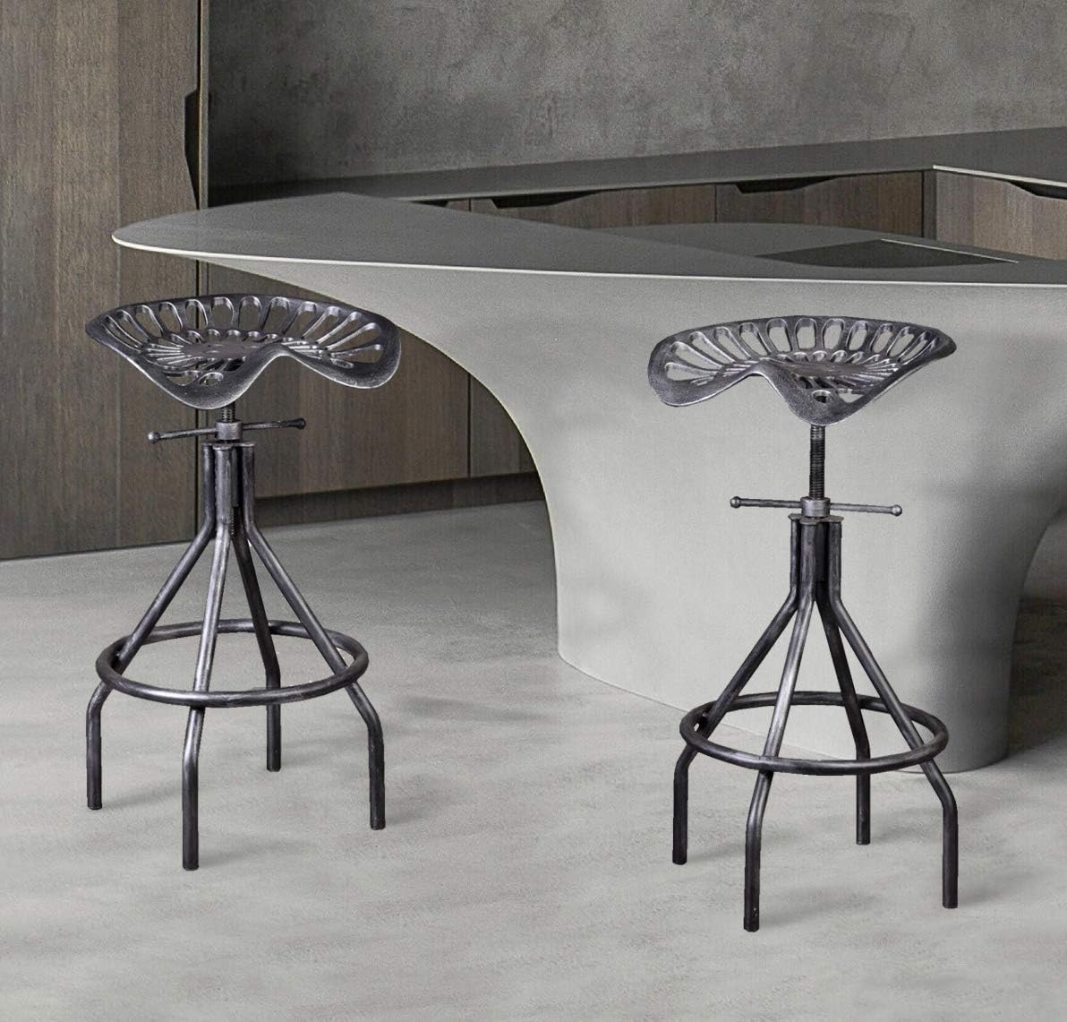 Industrial Cast Iron Adjustable Swivel Barstools Set of 2 O4970