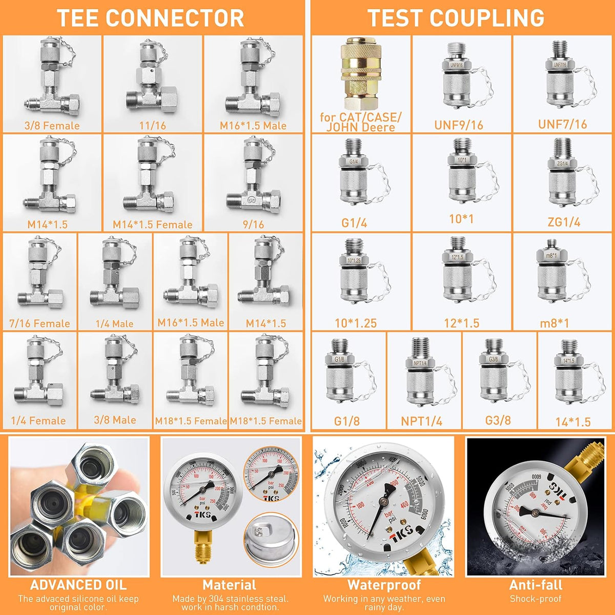 Hydraulic Pressure Test Kit with 5 Gauges & 14 Tee Connectors A661323
