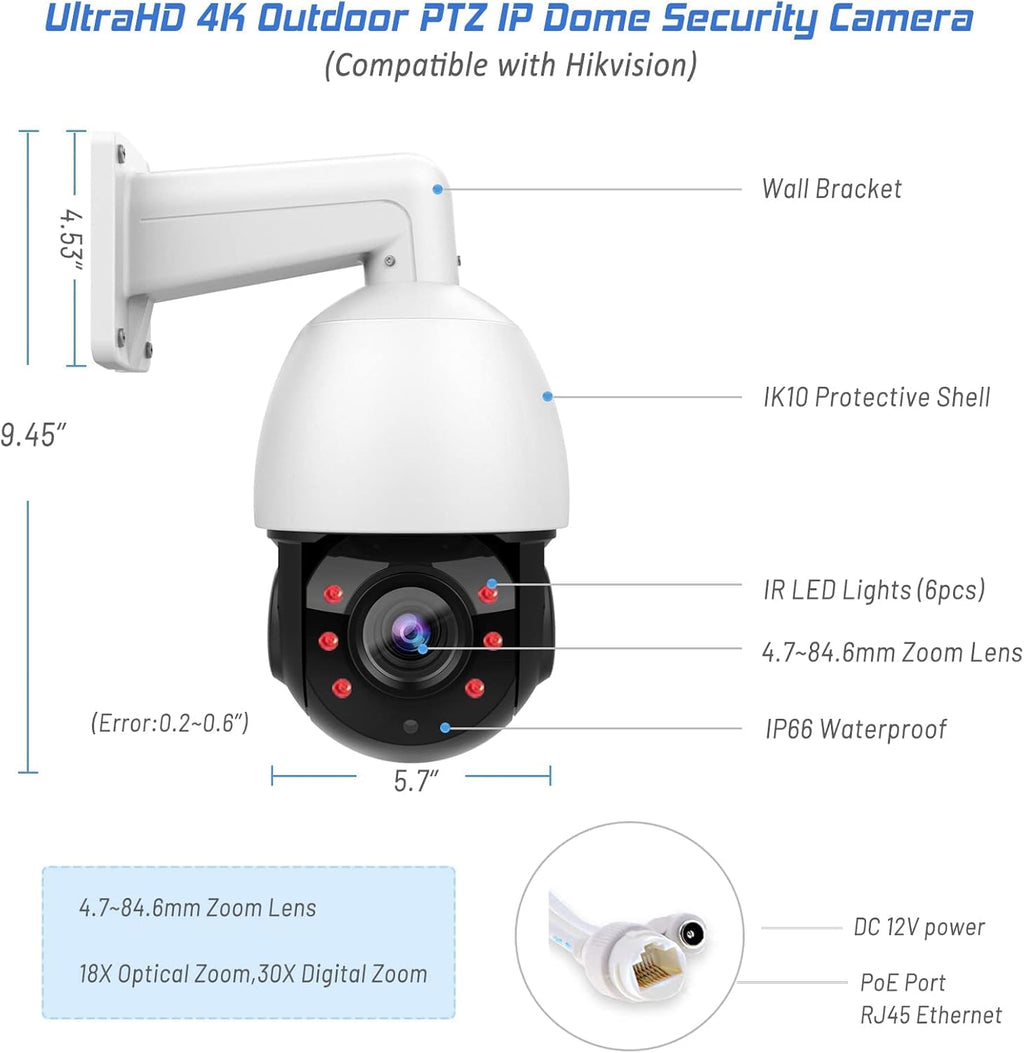 8MP Outdoor PTZ IP Camera with 4.7~84.6mm Motorized Lens Z611