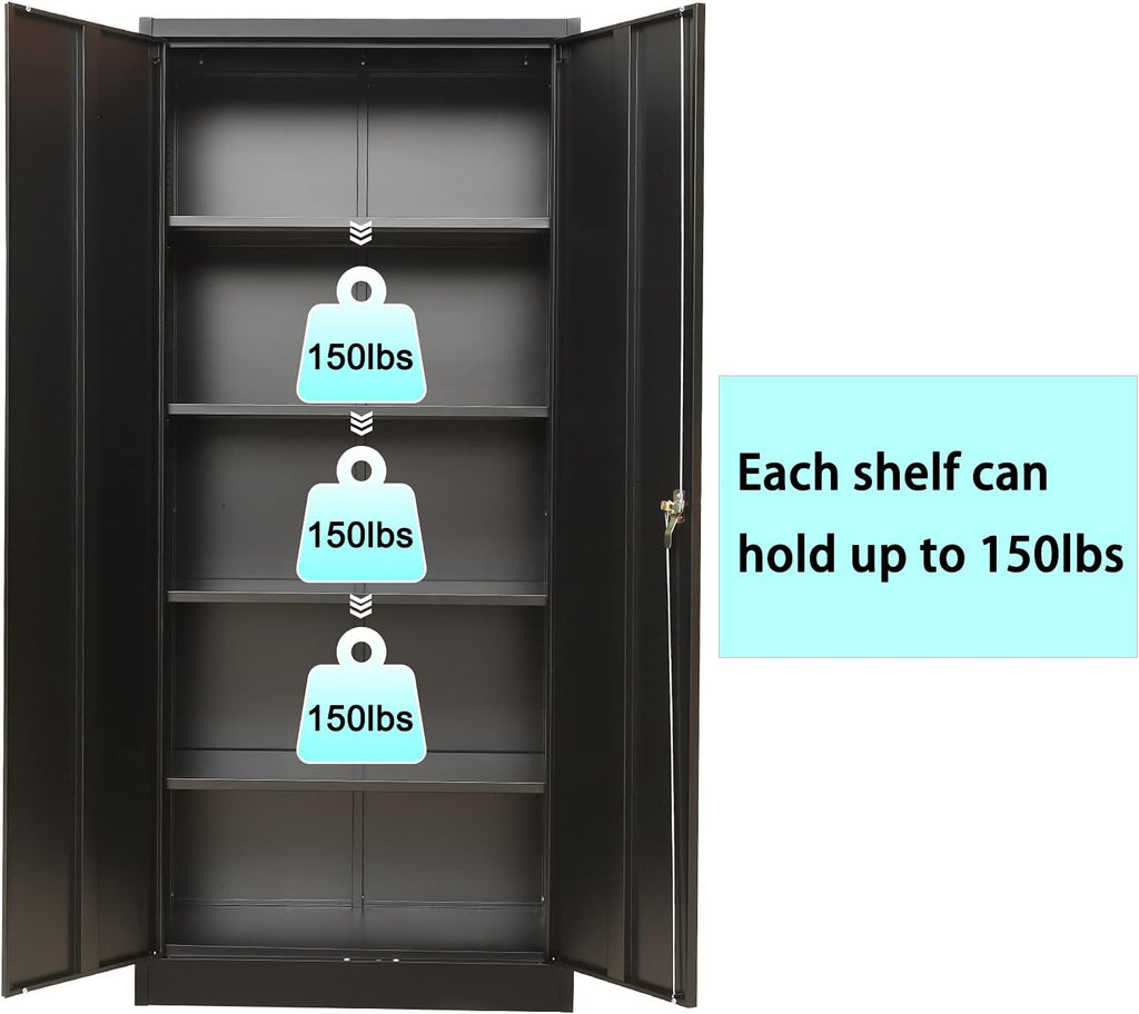 Lockable Steel Storage Cabinet with 2 Doors and 4 Shelves Y9619