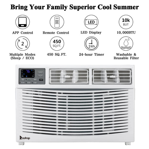 10000BTU Window Air Conditioner with WiFi and Eco Mode, White M98476