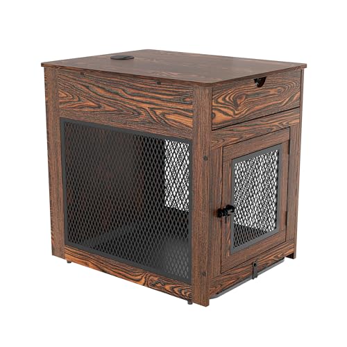 Wooden Dog Crate End Table with Storage Drawer R19794