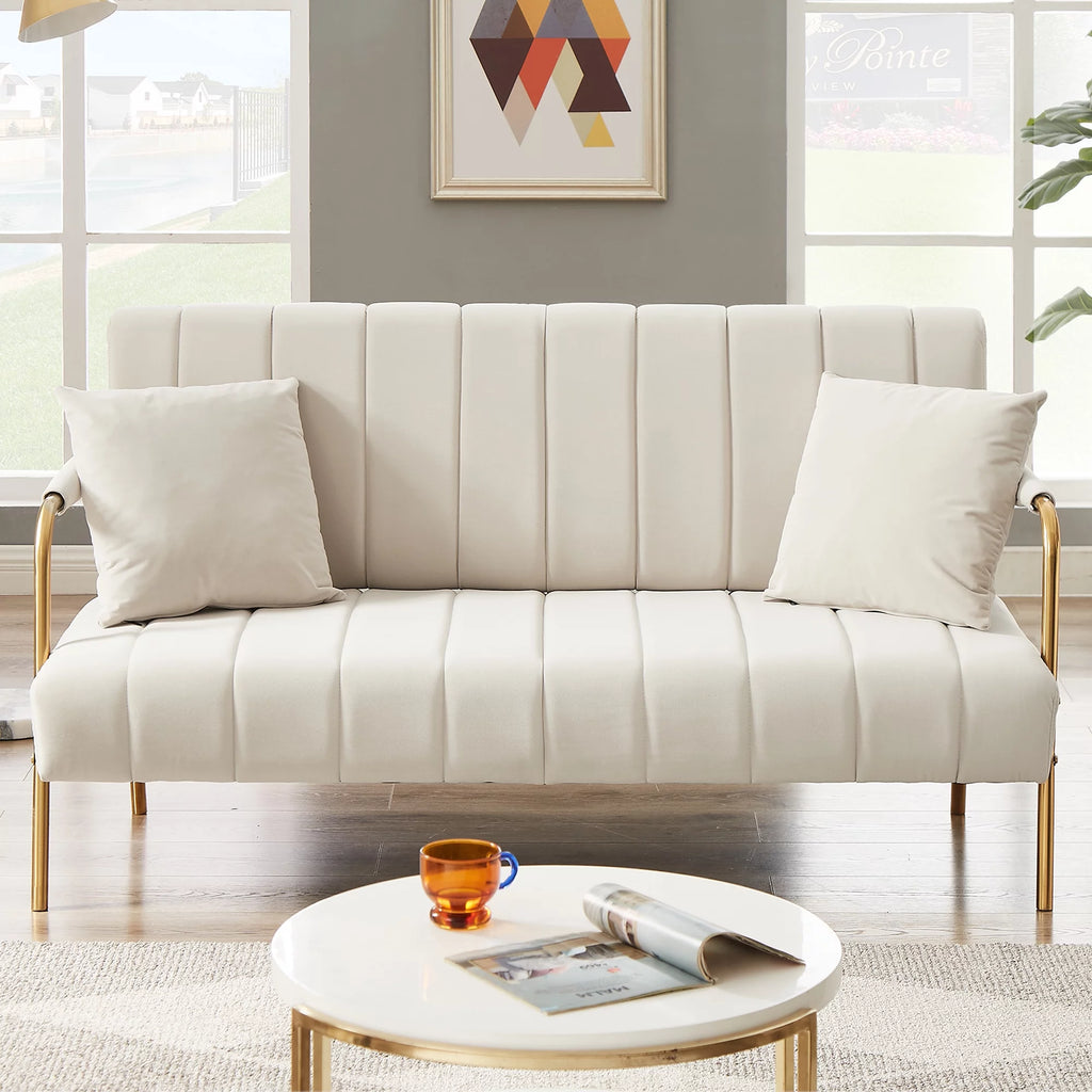 Velvet Upholstered Loveseat Sofa with 2 Throw Pillows K109641