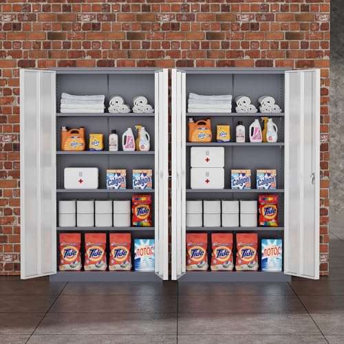 72" Black Locking Metal Storage Cabinet with Doors and 4 Adjustable Shelves W1380