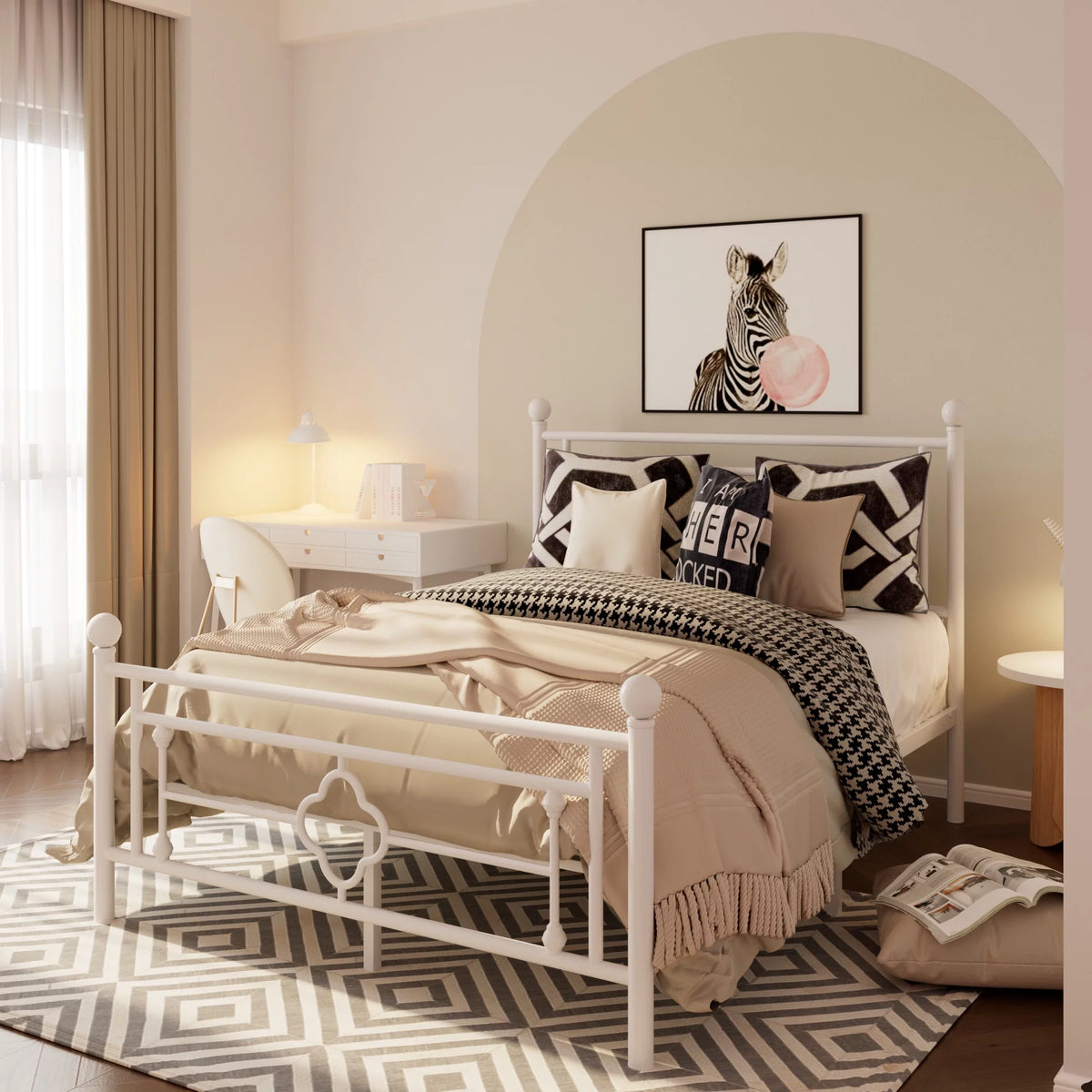 Queen Size Black Metal Platform Bed Frame with Headboard and Footboard S673
