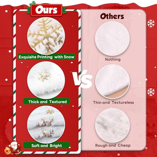 Christmas Tree Skirt 36 Inch Plush Gold Sequin Snowflake B35196