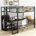 Full Size Black Metal Loft Bed with Storage Staircase and Desk W4794