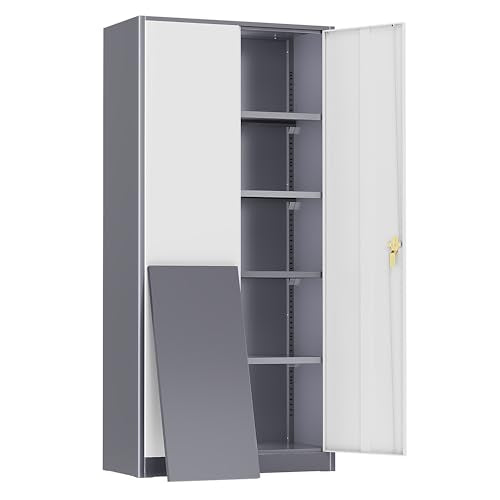 72" Black Locking Metal Storage Cabinet with Doors and 4 Adjustable Shelves W1380