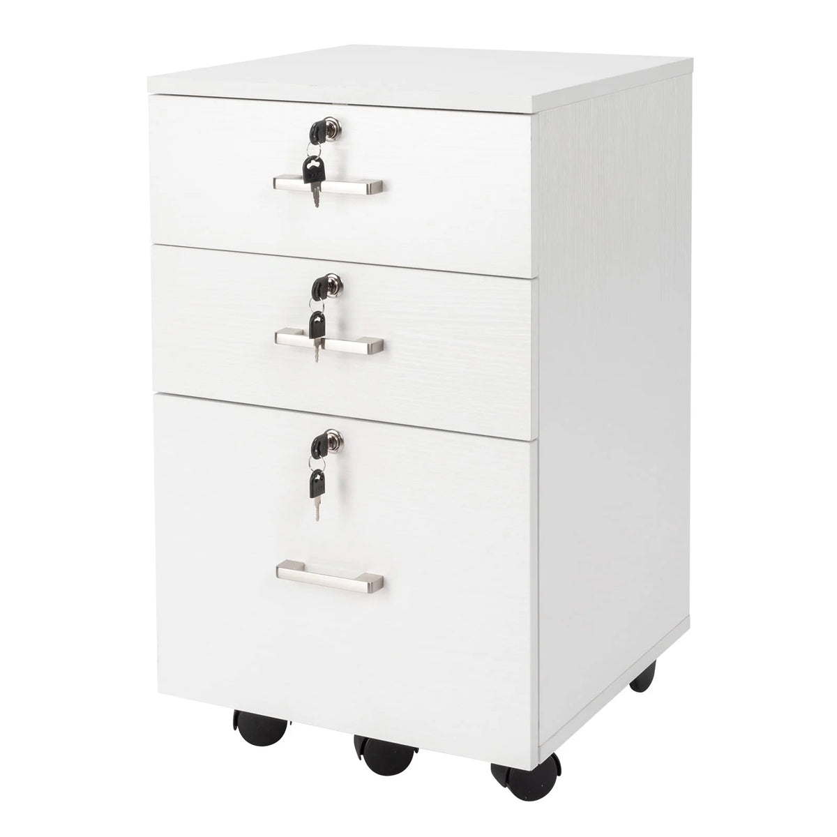 3 Drawer Rolling Wood File Cabinet with Lock E2841