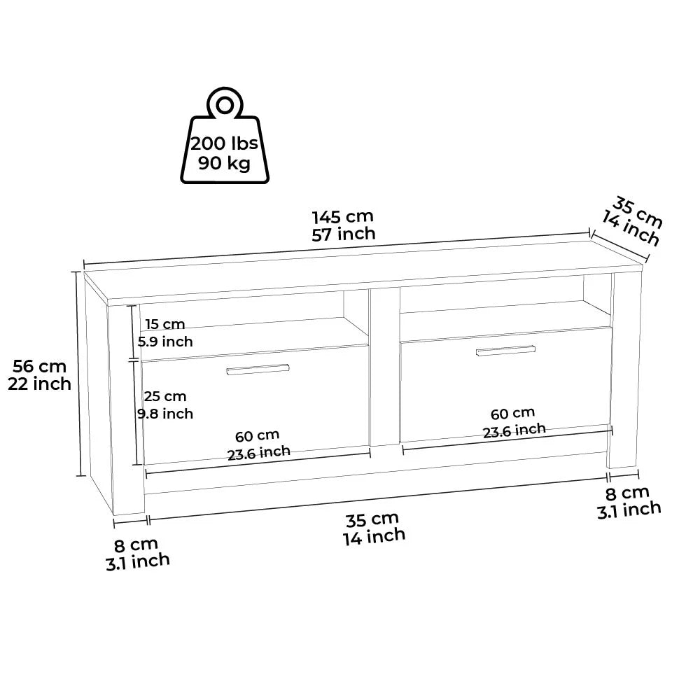 White and Oak 57 Inch 2 Drawer TV Stand S848