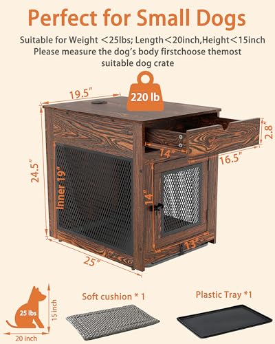 Wooden Dog Crate End Table with Storage Drawer R19794
