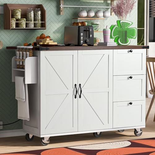 White Kitchen Island with Drop Leaf and Drawer G27147