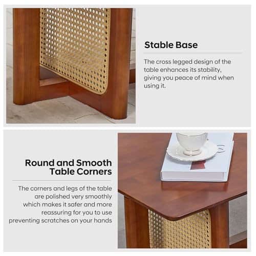 Rattan Coffee Table, 42.5 Inch Rectangular Solid Wood Table M133