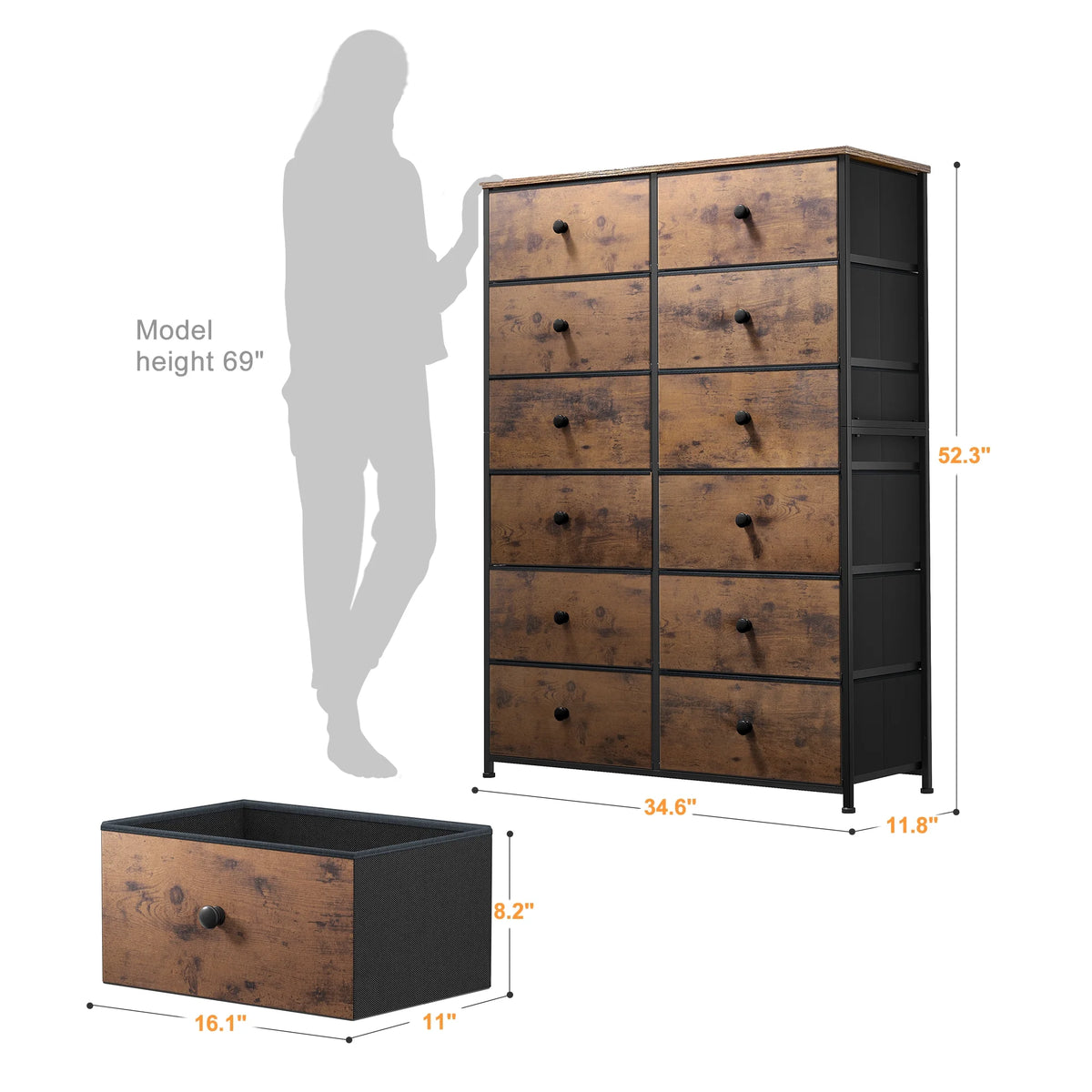 Set of 2 12 Drawer Fabric Dresser G288
