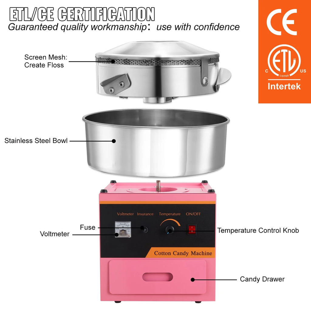 Cotton Candy Machine 21 Inch Stainless Steel Bowl Electric Candy Floss Maker U812678